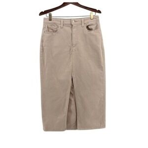 Paige Tan Denim Midi Skirt High Rise Front Slit Size 29 Neutral Beige Jean Skirt
